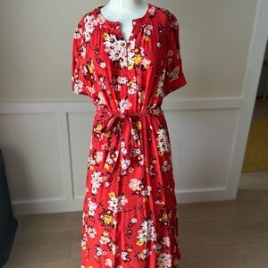 LOFT Red Floral Midi Dress